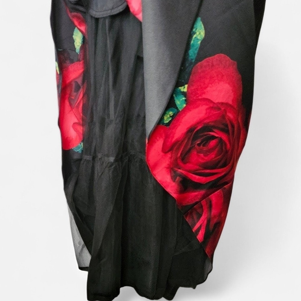 Strapless Red Black Rose Print Dress Sweetheart Neck Formal Prom Dance Sz 7 - Picture 6 of 8